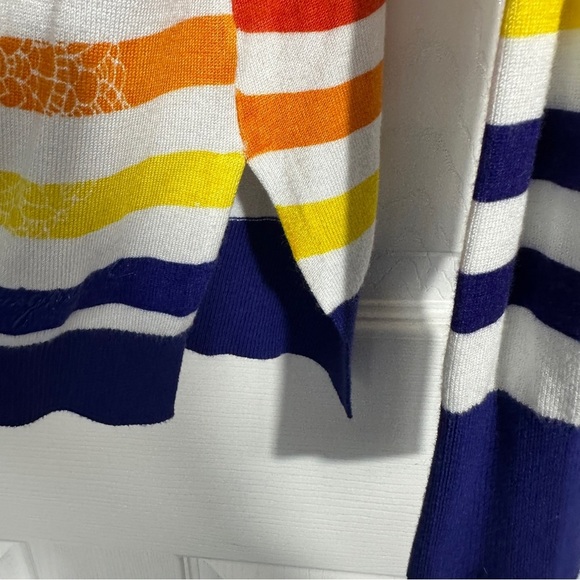 Desigual "Beatriz" sweater, Lg, white with multi stripes/florals, open front - Picture 7 of 12